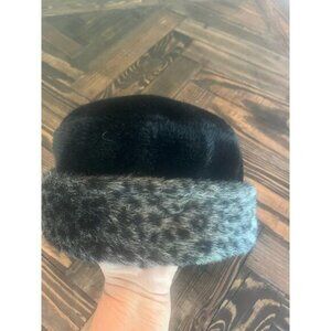 VTG Black Vegan Faux Fur Hat Winter Beany Russian Cossack Hat Retro Grunge Warm